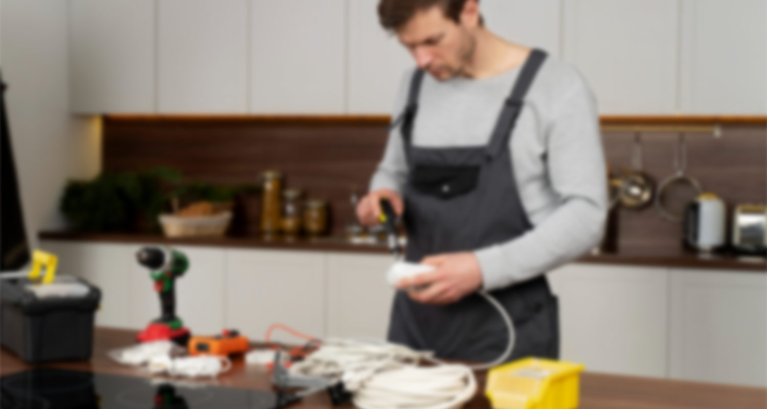Técnico reparando un electrodoméstico en una cocina