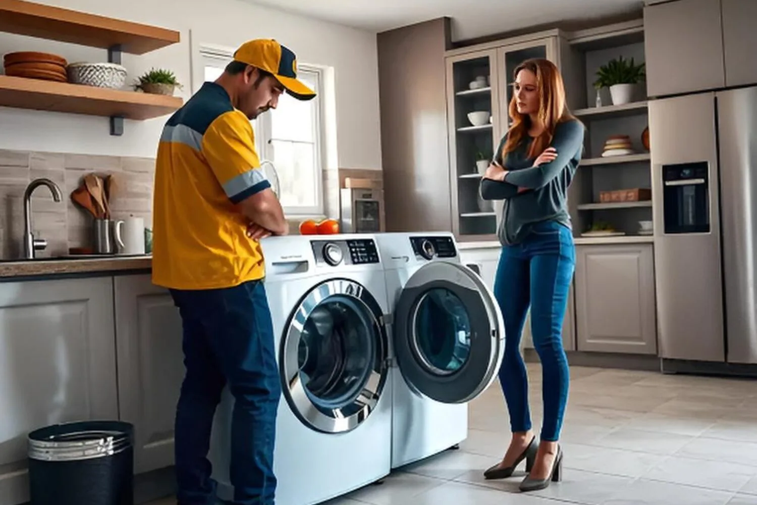 Técnico reparando una lavadora a domicilio